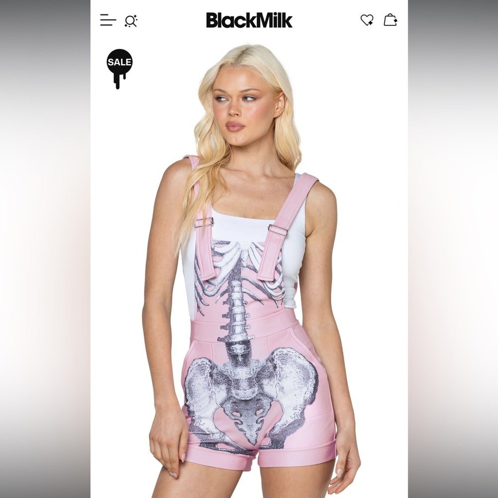 Blackmilk Pink Ribs Short Overalls 🩷💀